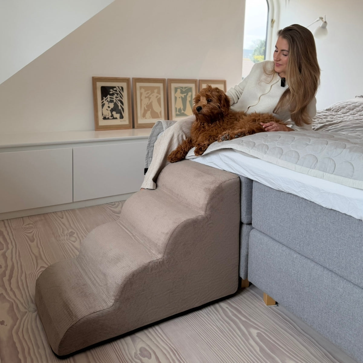 Hundetreppe für hohes Bett mit niedrigen breiten Stufen