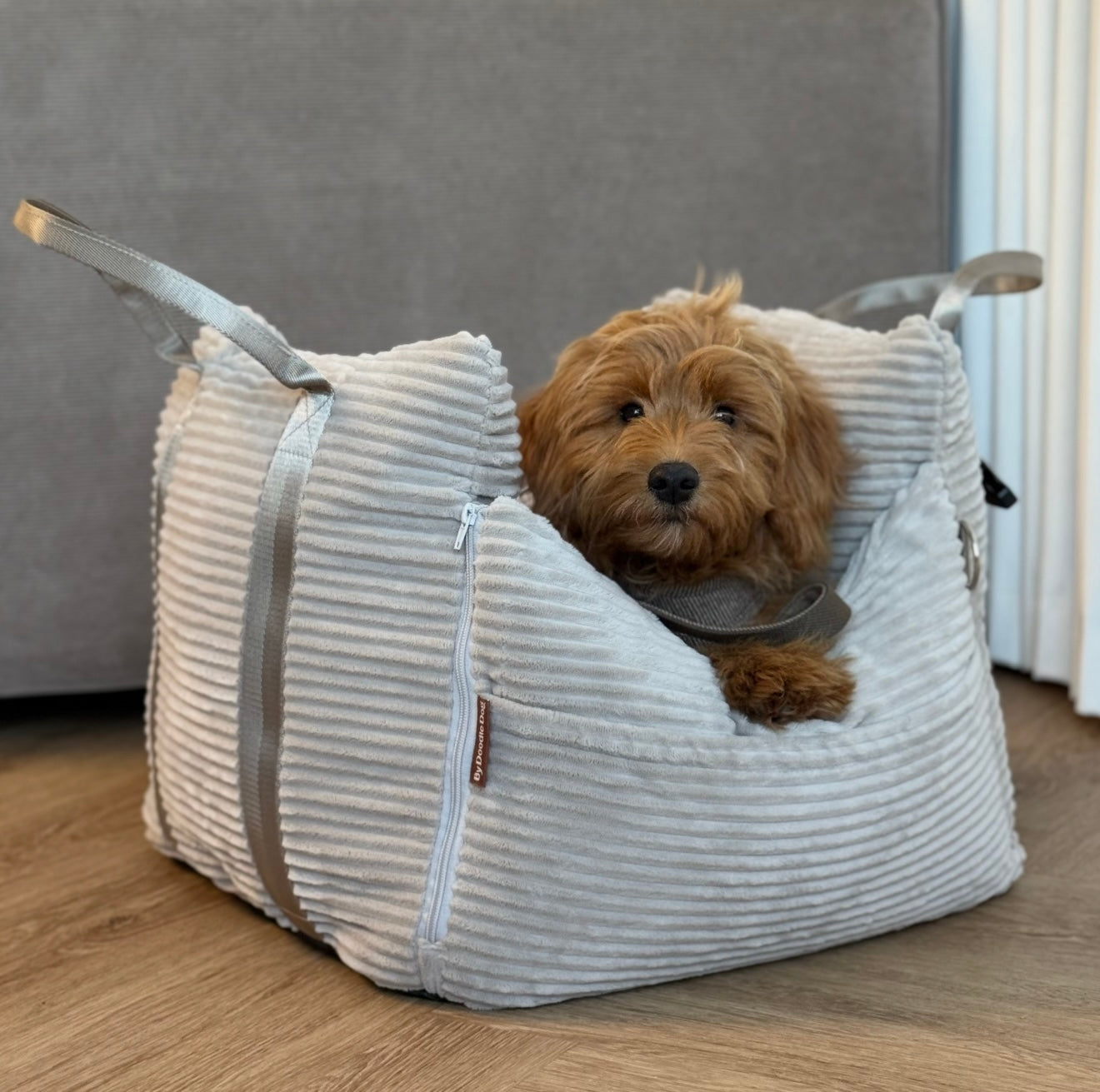 NYHED - Lille Bjørk bilsæde til hunde - beige / Bred fløjl 52 x 52 x 36 cm