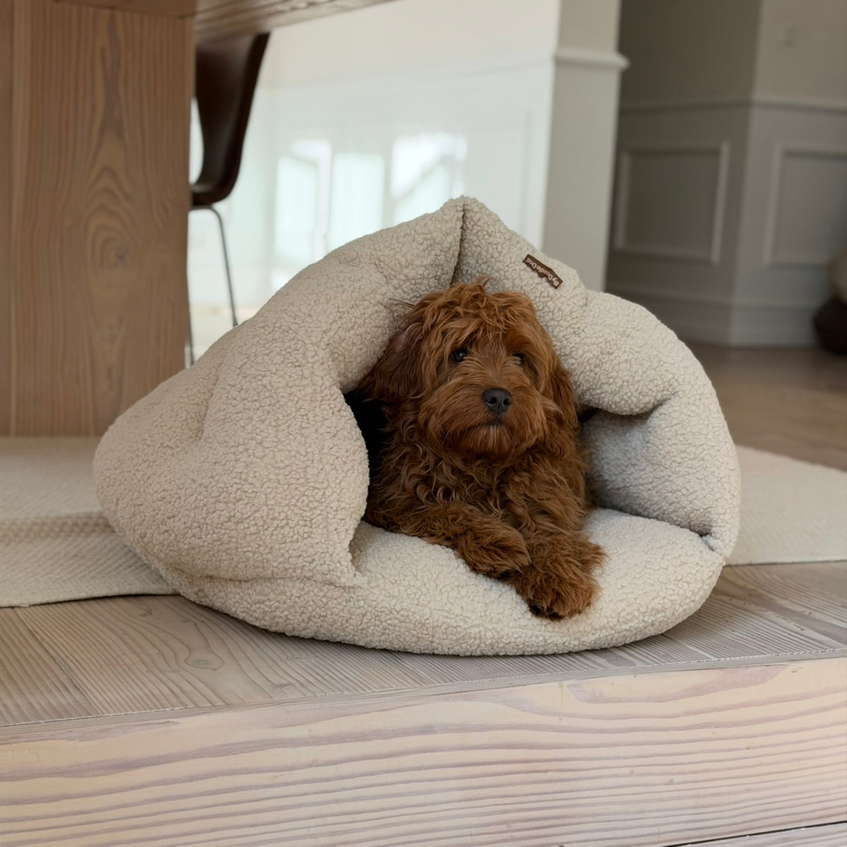 Elfe hule hundekurven i natur - sherpa fleece