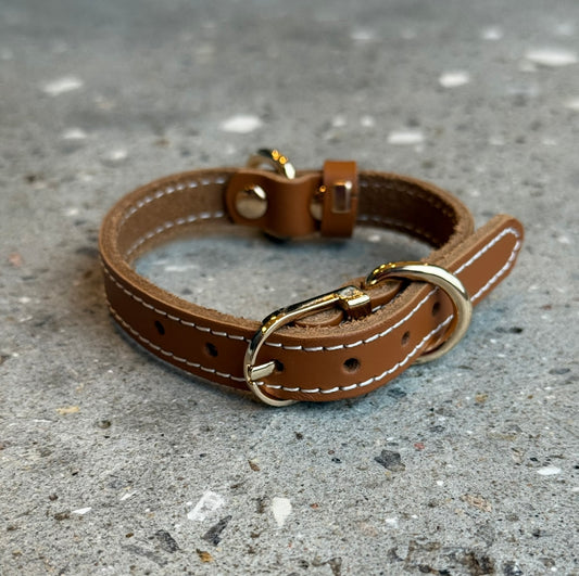 Hundehalsbånd / cognac læder