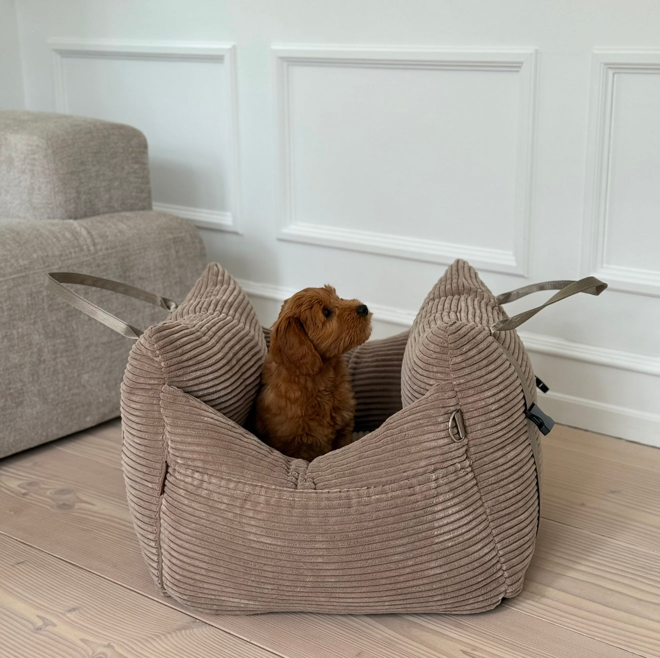 Bjørk bilsæde til hunde - lys brun bred fløjl