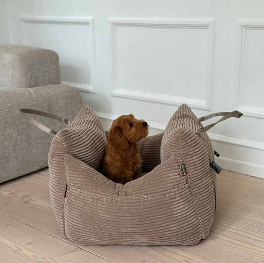 Bjørk bilsæde til hunde - lys brun bred fløjl