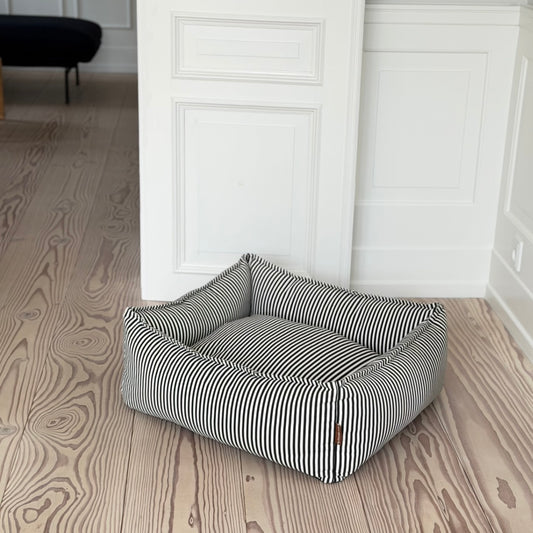 Anna hundekurv - Sort/Creme Stribet