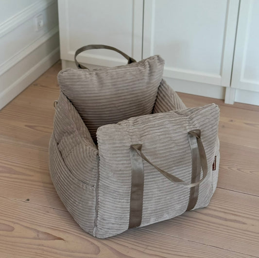 Lille Bjørk bilsæde til hunde - beige / Bred fløjl 52 x 52 x 36 cm