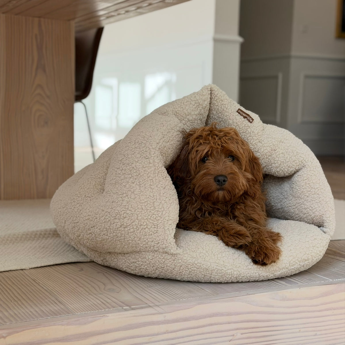 Elfe hule hundekurven i natur - sherpa fleece
