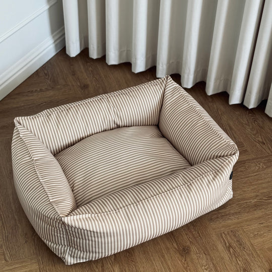 Anna hundekurv - Mørk sand/creme stribet